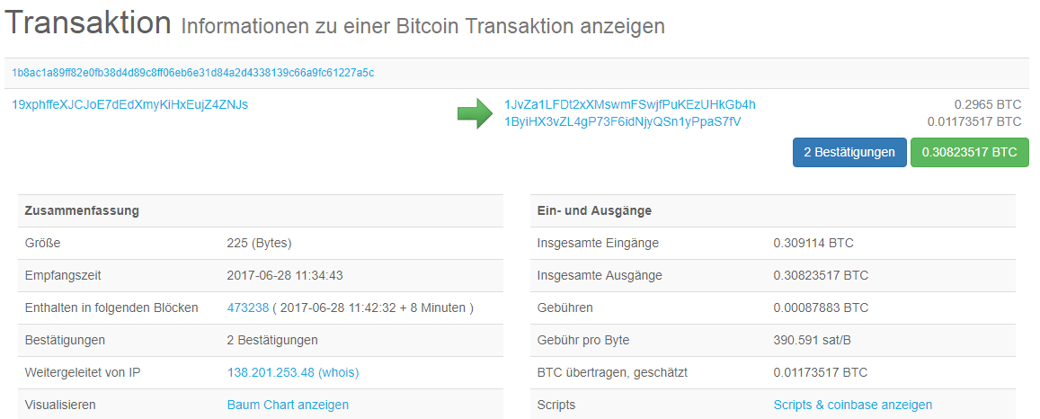 Bitcoin Transaktion anzeigen