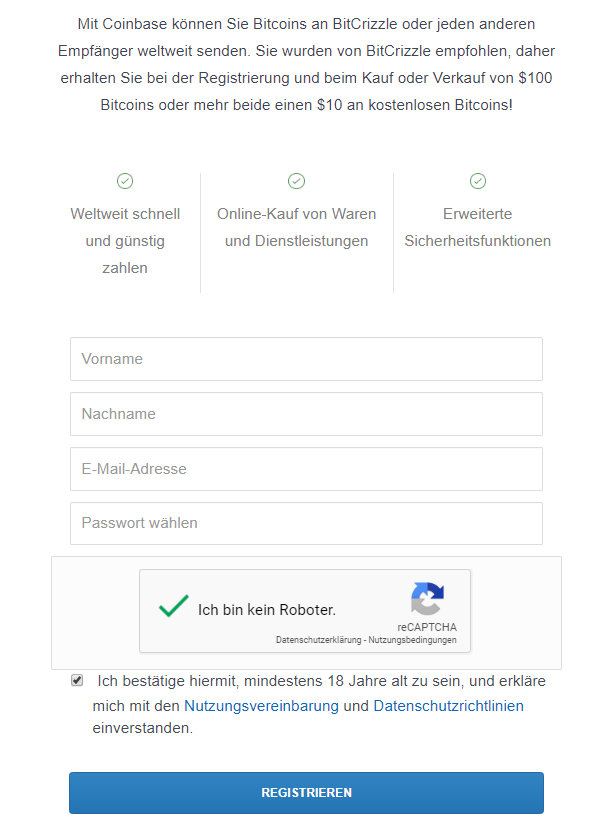 Coinbase Registrierung
