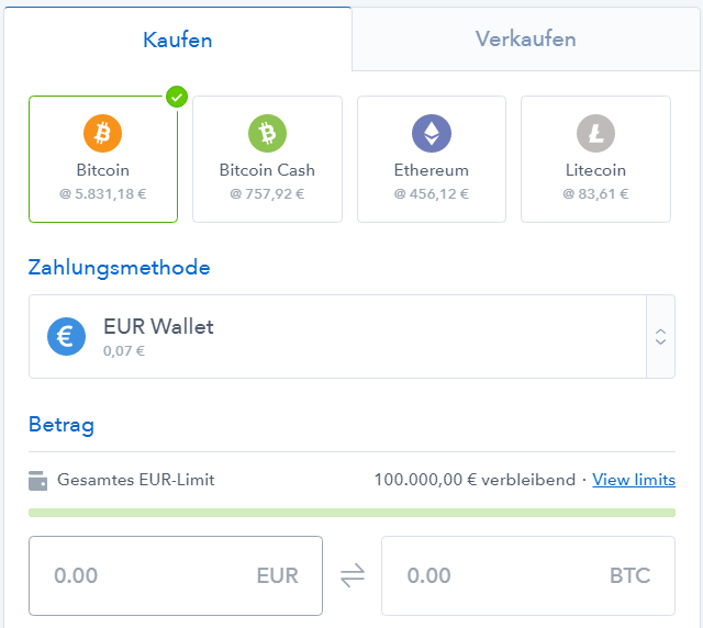 Bitcoins kaufen auf Coinbase